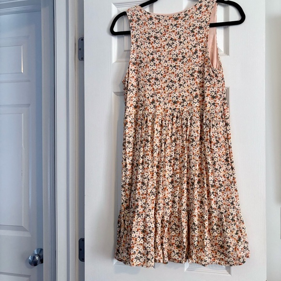 Peach Floral Button Front Sleeveless Babydoll Dress - Picture 3 of 5